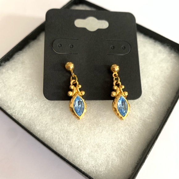 Avon Jewelry - Vintage 1989 AVON Goldtone Blue Rhinestone Victorian Pierced Earrings